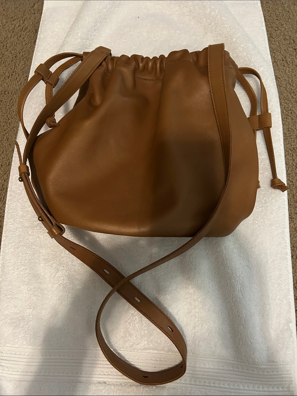 Madewell Cognac Leather Drawstring Crossbody Bag